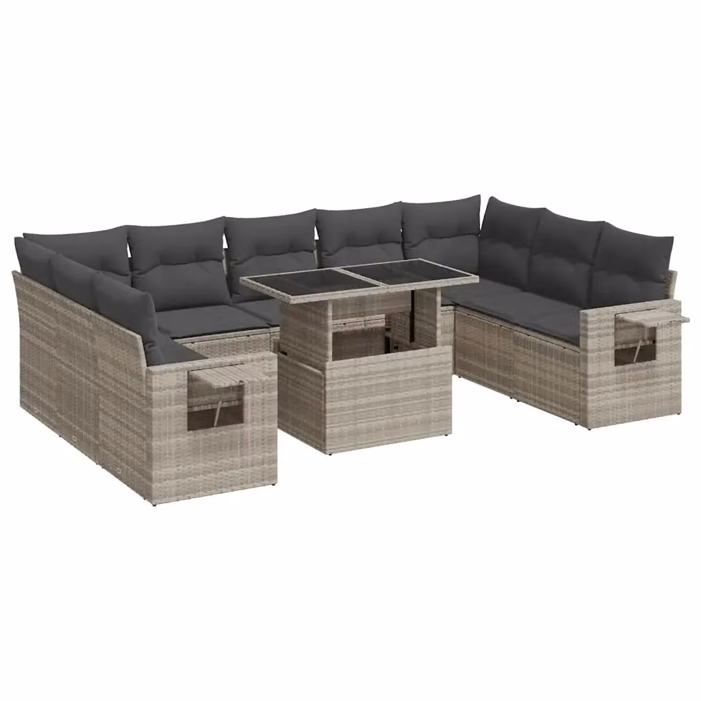 Set Divano da Giardino a Forma di U vidaXL in Polyrattan Grigio con Cuscini e Tavolino da Caffè – 2