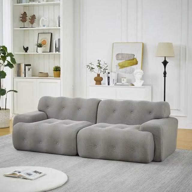 Divano a 2 posti 224x104x66 cm con seduta profonda; in tessuto grigio