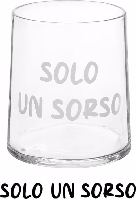 Bicchiere per acqua in vetro trasparente KASANOVA con scritta Solo un sorso, 350 ml