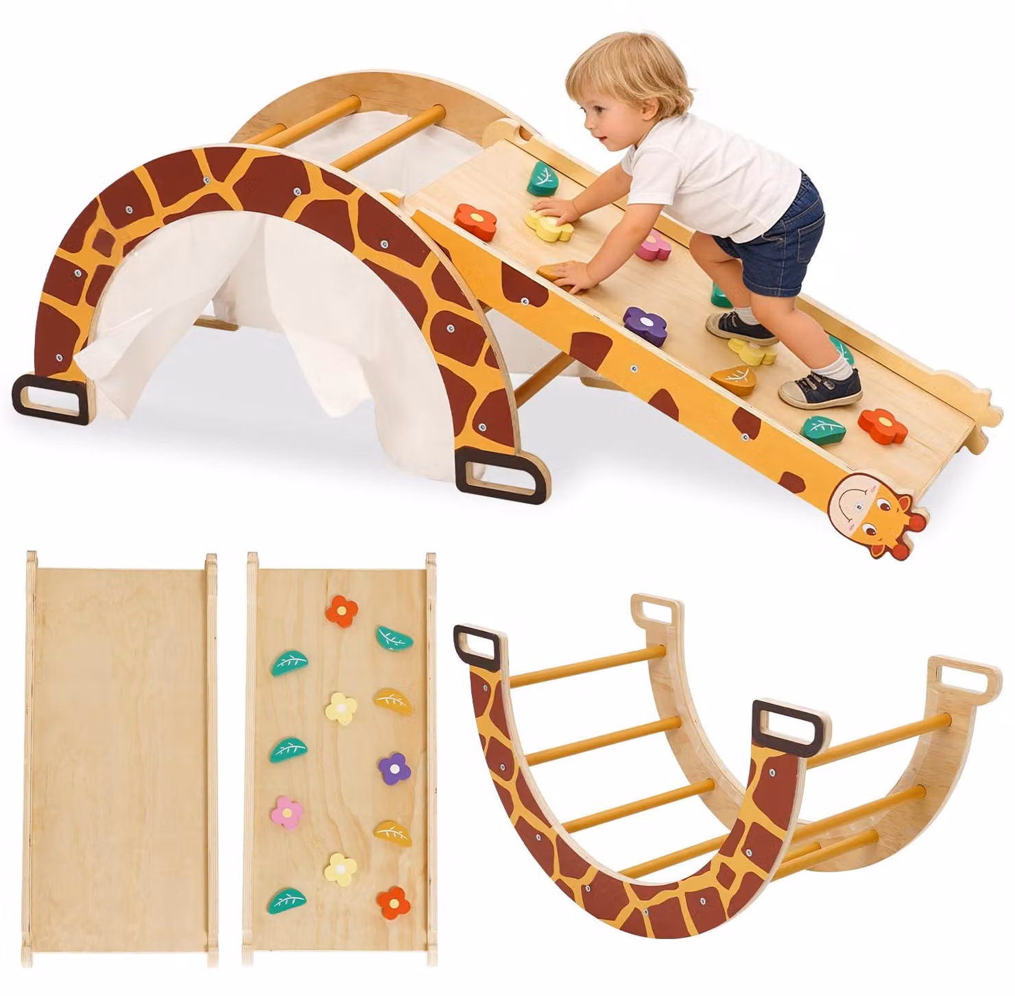 Struttura gioco Montessori 4-in-1 con scivolo, 4 funzioni, da interno, per bambini piccoli