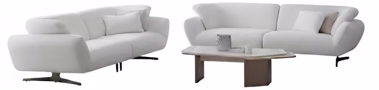 Set per soggiorno: divano a 3 posti, tavolino, stile moderno, piano in legno bianco