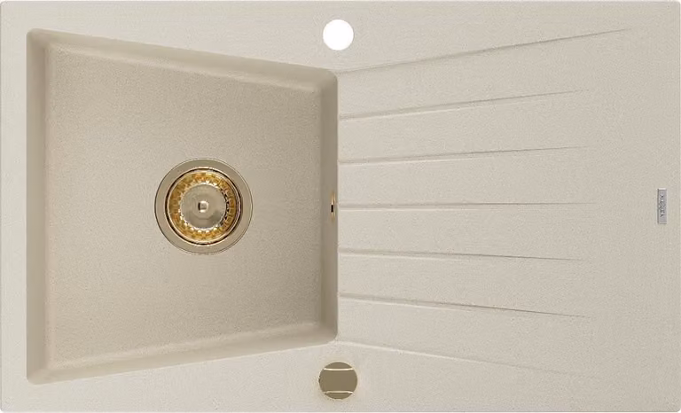Mexen Cesar lavello in granito a 1 vasca con scolapiatti 775 x 470 mm, beige, sifone dorato - 6514771010-69-G