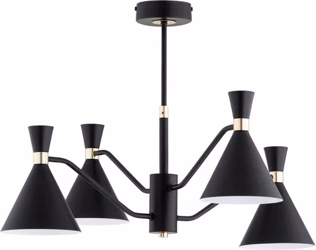 Plafoniera decorativa Alfa in metallo nera e oro con 4 coni GU10 dimmabile