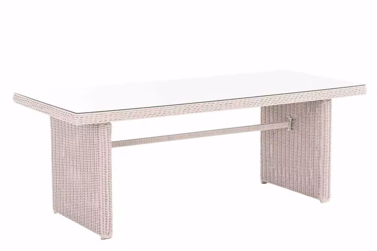 In And OutdoorMatch Tavolo da giardino Cristal - Tavolo in vetro Rattan Wicker - Arredo giardino - Tavolo da pranzo - Tavolo da esterno - Tavolino - Crema - 200cm