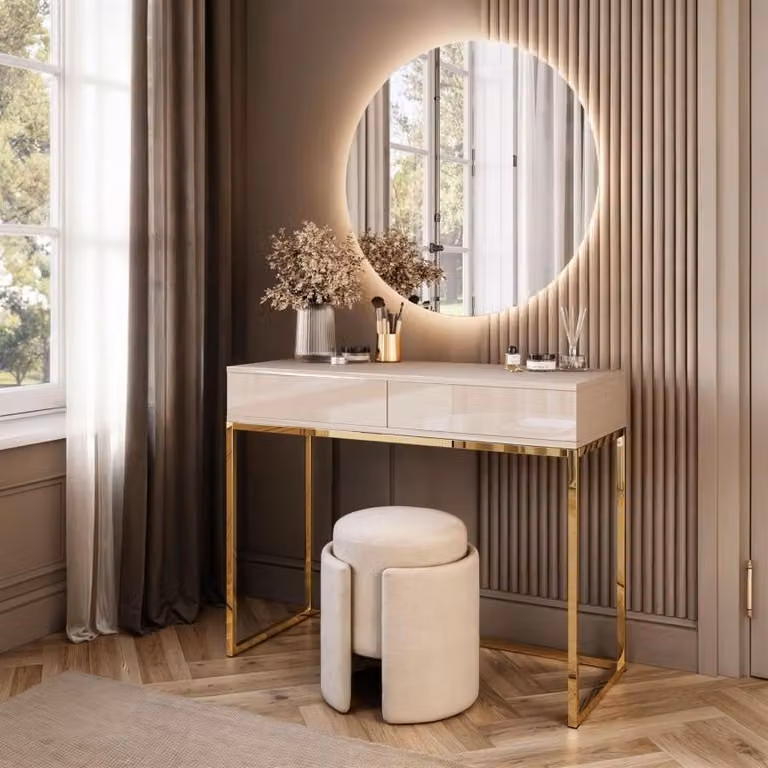 Tavolino BLANCO GLAMOUR su cornice dorata con specchio LED