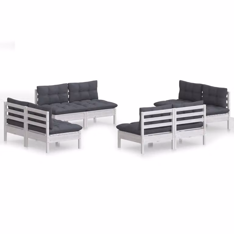Set Divani da Giardino 8 pz e Cuscini Antracite Legno di Pino