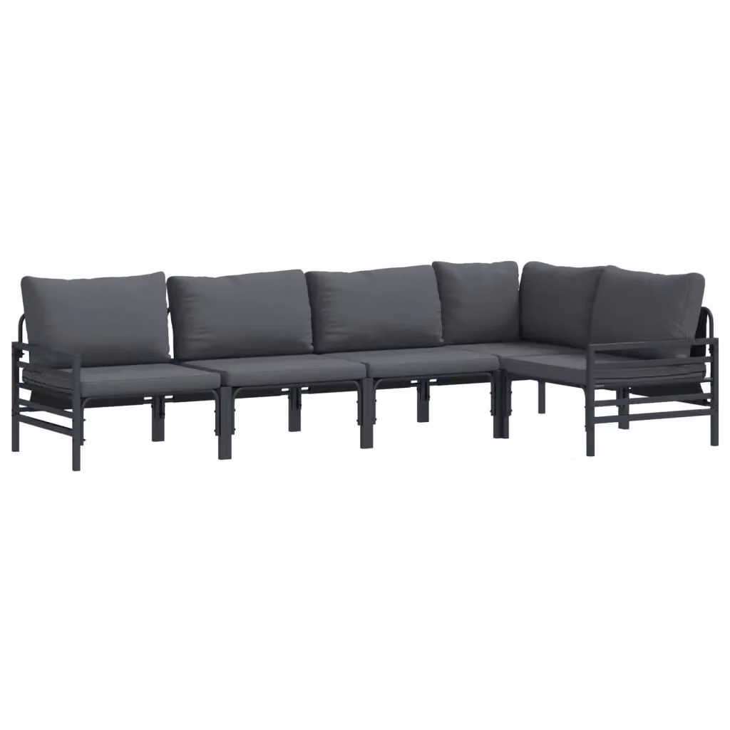 Set Divano da Giardino vidaXL 5 Pezzi a Forma di L con Cuscini in Antracite e Acciaio Verniciato a Polvere – 2