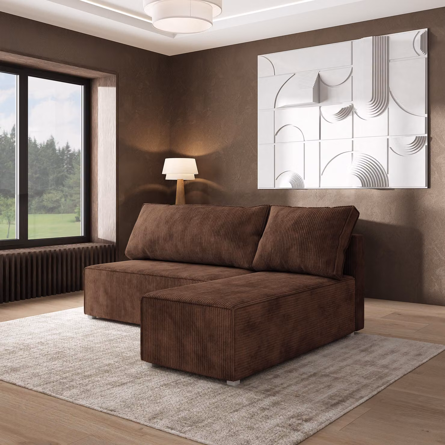 Divano angolare Masseno BRISO P con funzione letto a L, divano con box letto, divano da soggiorno, divano, divano letto, set di divani - marrone, POSO 06