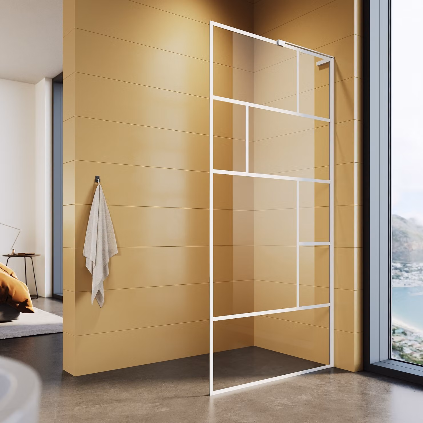 SONNI 100x200cm, bianco Schermo doccia, doccia walk in, NANO 6 mm ESG, facile da pulire, cabina doccia in vetro