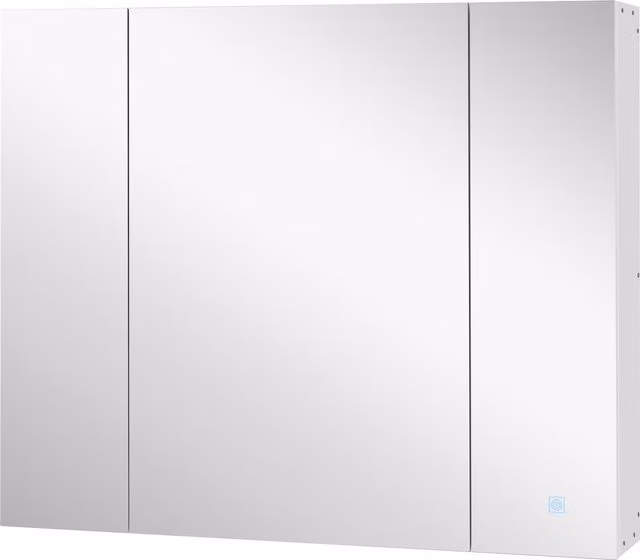 Specchio contenitore da bagno kleankin con illuminazione LED, ante soft-close e dimmer, bianco, L: 90 cm, P: 15 cm, H: 75 cm