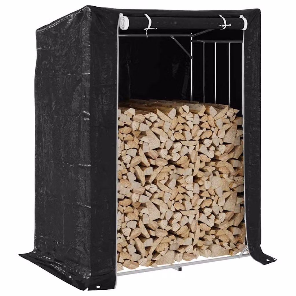 Rastrelliera per legna con copertura antipioggia vidaXL in acciaio nero L 150 cm x P 100 cm x H 200 cm