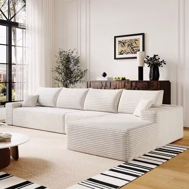 Divano angolare modulare con chaise longue ¨C Minimal ¨C bianco 340cm
