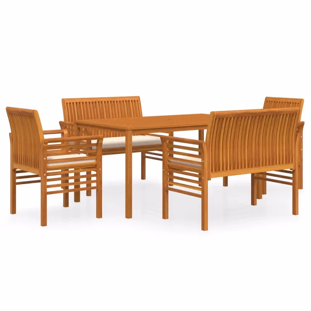Set da pranzo per esterni vidaXL in legno di acacia con 5 pezzi e cuscini beige e marroni – 2