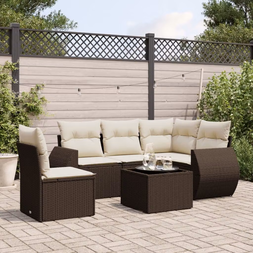Maison Exclusive - Set Divano da Giardino 6 pz con Cuscini Marrone in Polyrattan