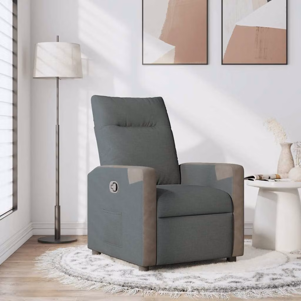 vidaXL Poltrona Reclinabile Relax in Tessuto Grigio con Braccioli e Leva Manuale