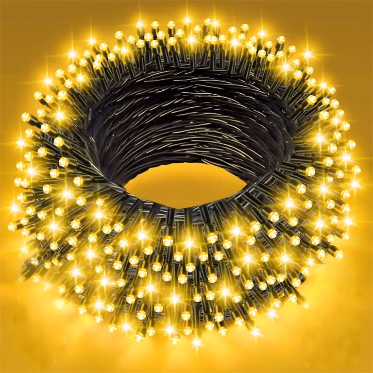Catena luminosa da 25 metri, 250 LED, luce bianca calda, grado di protezione IP44, con timer