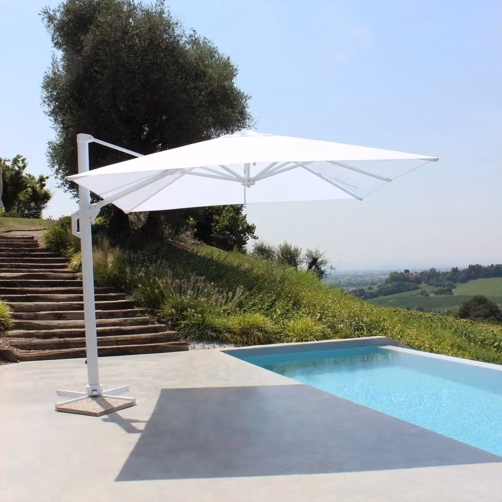 Ombrellone da Giardino a Braccio Decentrato HIERON in Alluminio e Poliestere Bianco, H: 273 cm, L: 400 cm – 2
