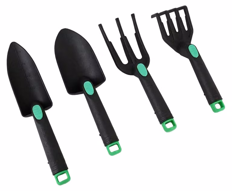 Set di attrezzi da giardino ergonomici, 4 pezzi, con impugnature antiscivolo
