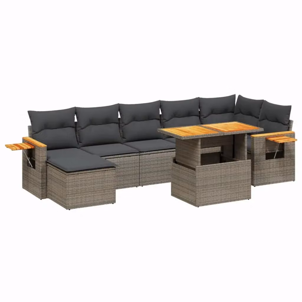 Set Divano da Giardino vidaXL 8 pz in Polyrattan Grigio con Cuscini e Tavolino da Caffè – 2