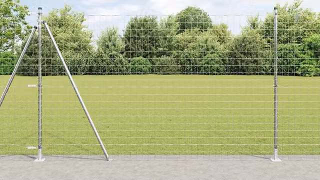 Recinzione da esterno vidaXL in acciaio galvanizzato argento con base in cemento, L: 10 m, H: 1,6 m – 2