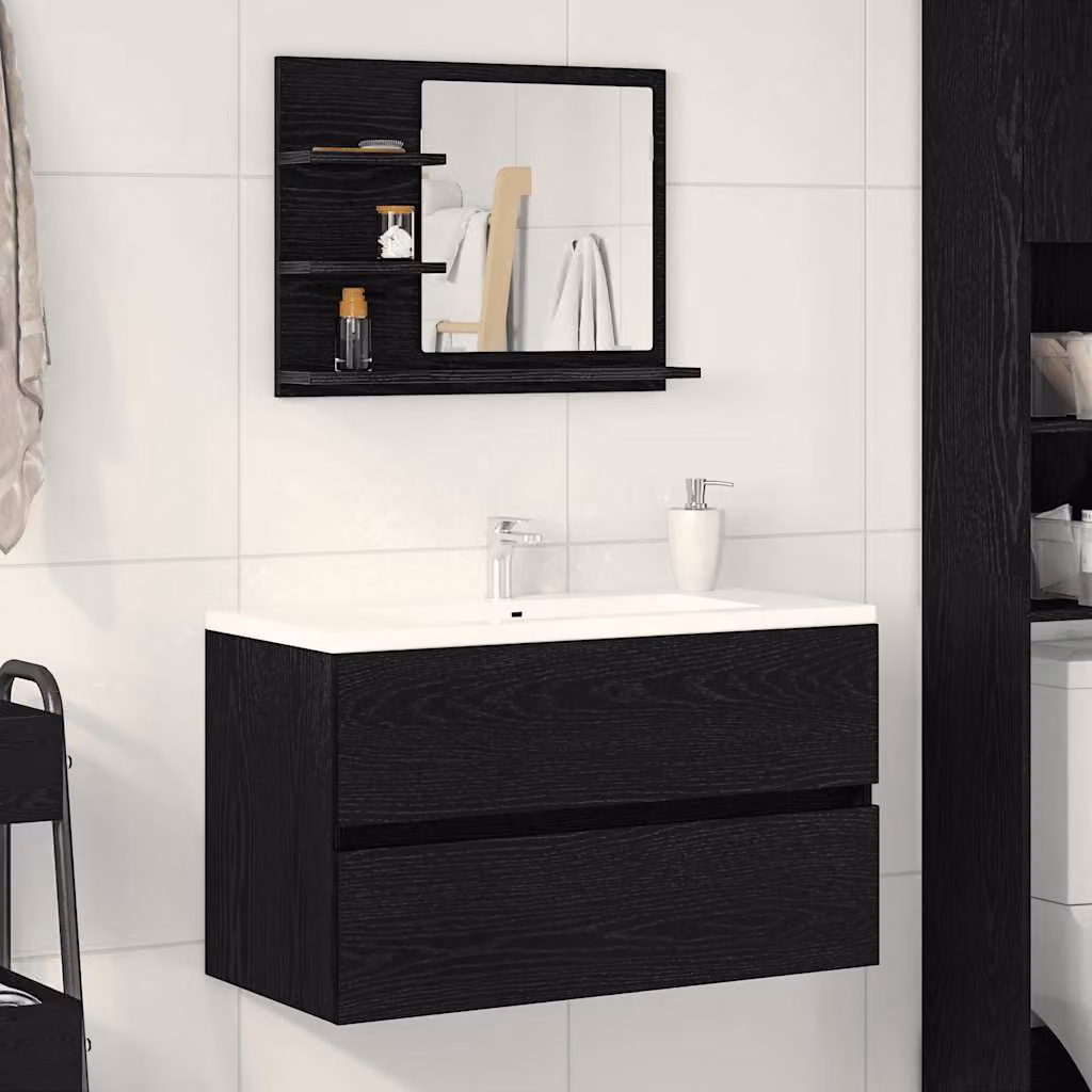 Specchio da bagno vidaXL in legno multistrato nero, L: 60 cm, P: 10,5 cm, H: 45 cm