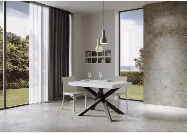 Tavolo allungabile Volantis ITAMOBY con telaio in metallo antracite e piano in bianco frassino, L: 120/380 cm, P: 90 cm