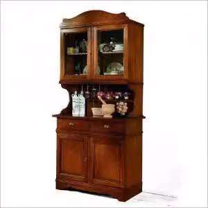 Credenza cristalliera KIVIO in legno e vetro con ante in vetro stile rustico colore noce marrone L: 105 cm, P: 52 cm, H: 210 cm – 1