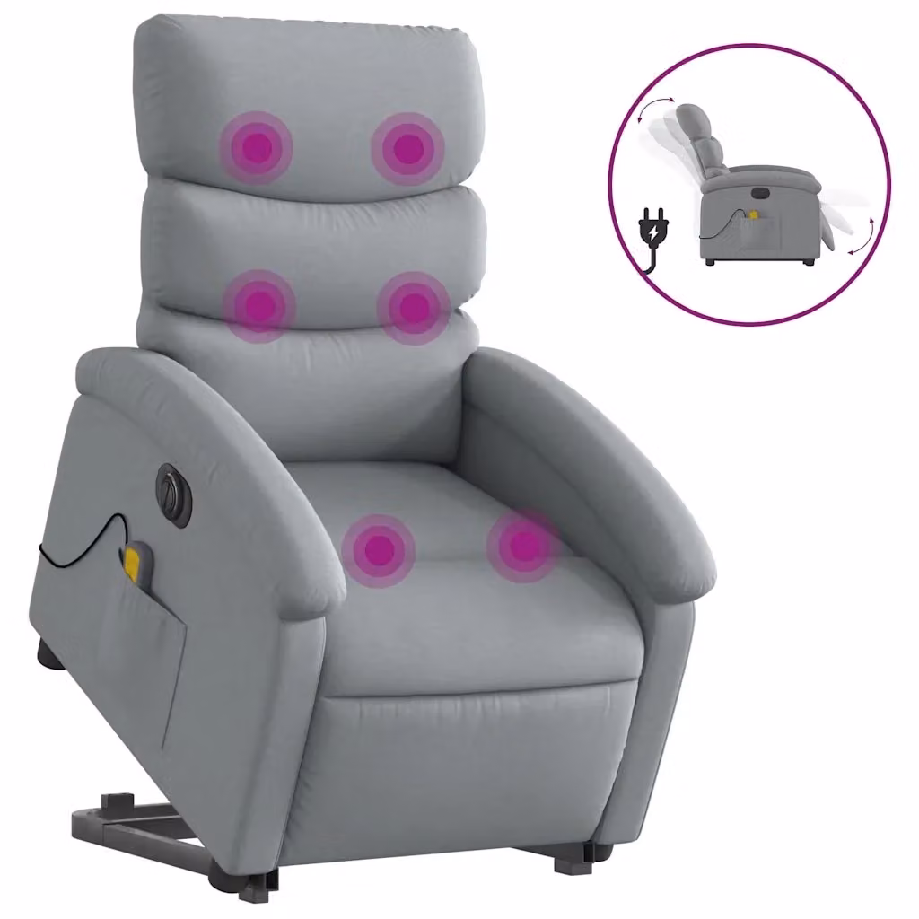 Poltrona Alzapersona Elettrica con Massaggio vidaXL Grigio Moderno in Tessuto – 2