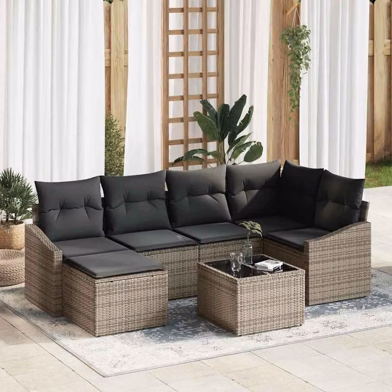 Maison Exclusive - Set da pranzo per esterno, 7 pezzi, grigio chiaro