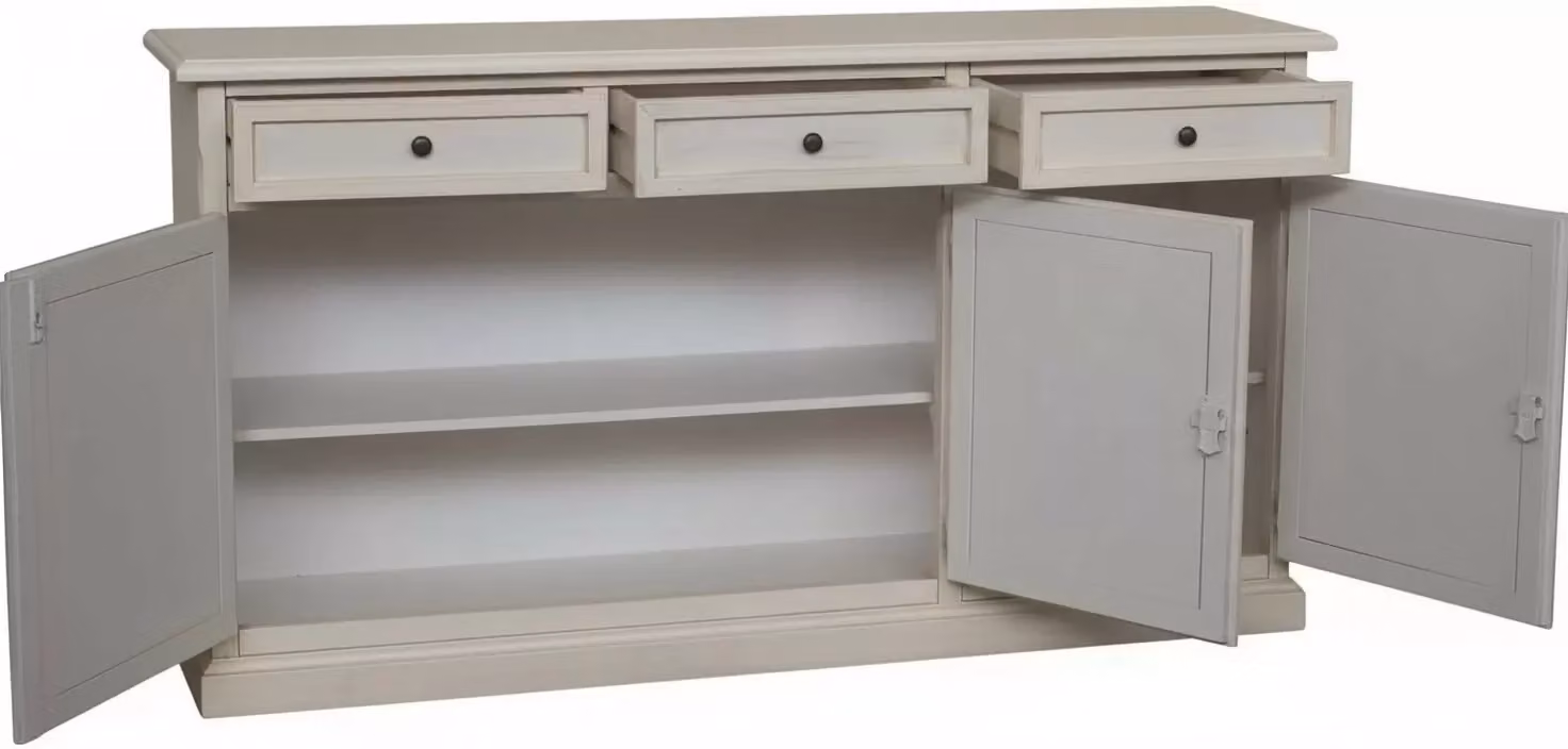 Madia credenza shabby chic con 3 porte in legno decorata floral, Mobili 2G, L: 156 cm, P: 42 cm, H: 85 cm – 2