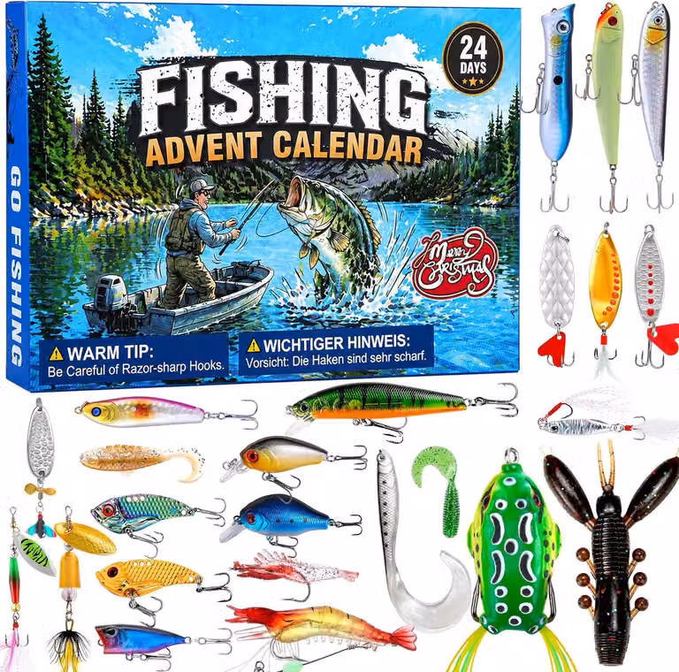 Calendario dell'Avvento Angelköder 2026, 24 esche, versatile, per pescatori