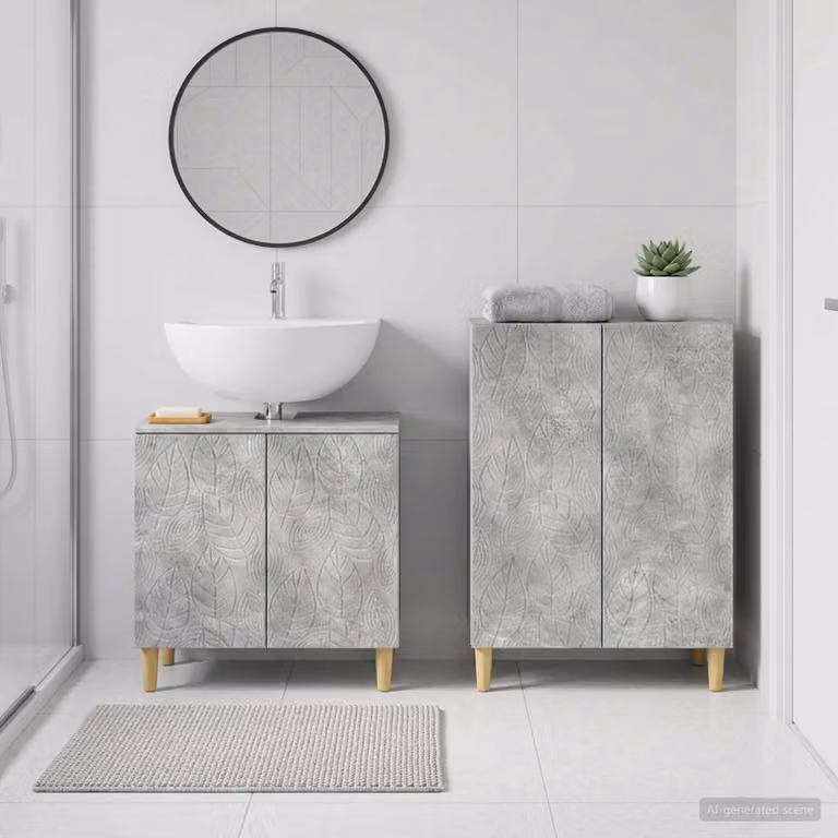 Set di mobili da bagno vidaXL DELFT composto da 2 pezzi, mobile lavabo e mobileto laterale, Grigio Cemento