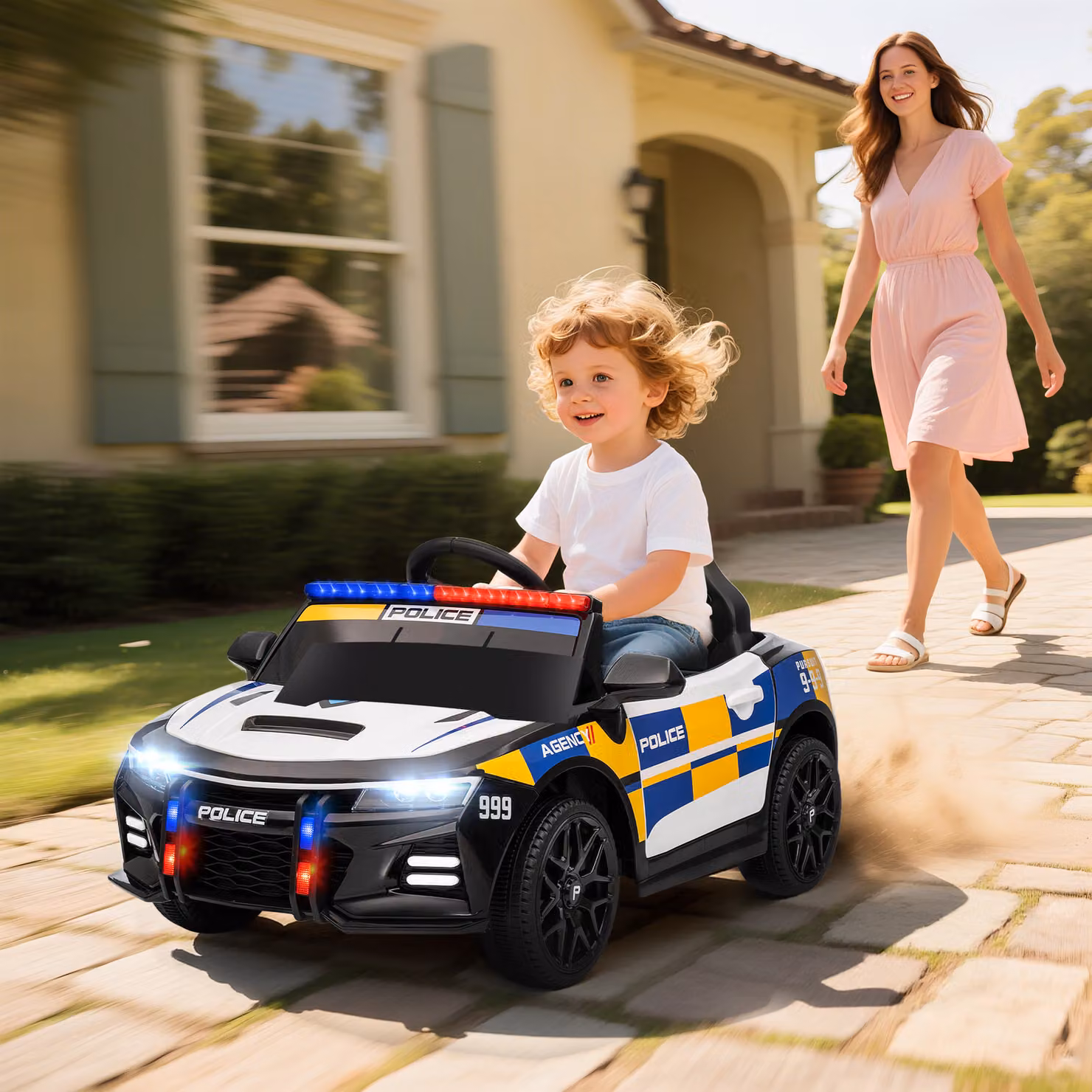 AIYAPLAY Macchina Elettrica della Polizia per Bambini con Telecomando, Luci e Musica, L/P/H: 96 x 60 x 45 cm – 2