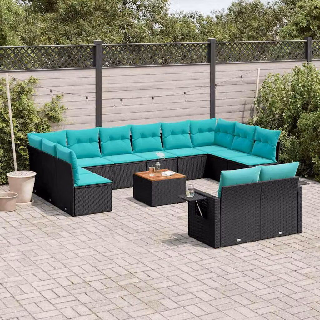 Maison Exclusive - Set da giardino 13 pezzi con cuscini, polyrattan nero