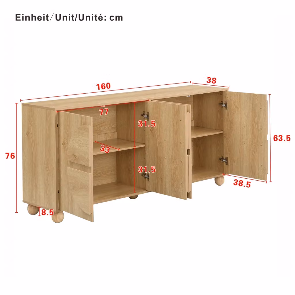Madia REDOM in MDF e Pino Naturale, Colore Marrone e Beige, L: 160 cm, P: 38 cm, H: 76 cm – 2