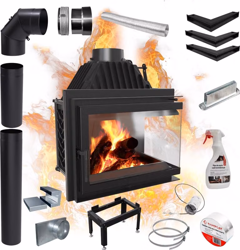 Caminetto ad aria in ghisa di destra KRATKI SIMPLE 15 kW Ø 200 SCHLIESSSET