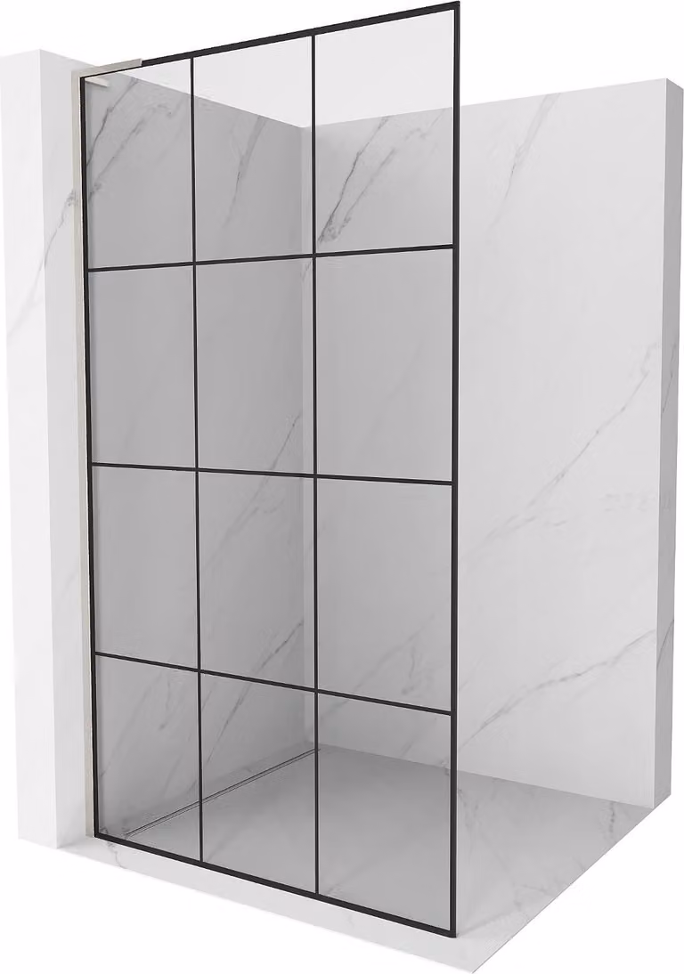 Mexen Kioto L paratia doccia Walk-in 100 x 200 cm, griglia nera, nichel spazzolato - 800-100-103-97-77