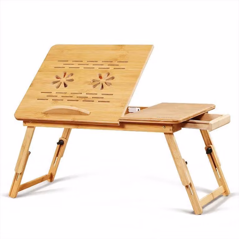 Tavolino per laptop da letto e divano - Tavolino da letto pieghevole - Rettangolare - Legno di mogano - Senza rotelle - Indipendente
