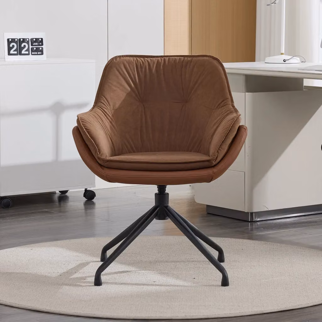 Sedia da ufficio ergonomica girevole con ritorno automatico in similpelle marrone e base in metallo – 2