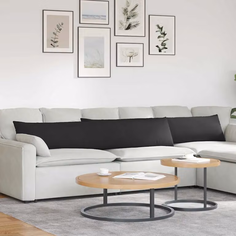 Set di 2 cuscini da divano vidaXL in tessuto nero con fodera rimovibile, L 200 cm x P 40 cm x H 20 cm