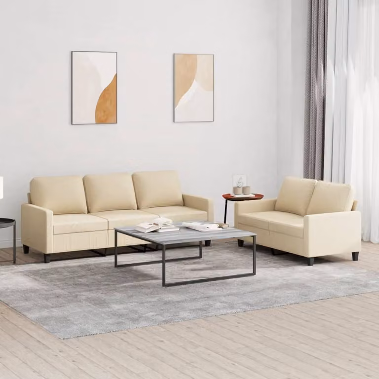 Maison Exclusive - Set divano a 2 posti con cuscini in tessuto color crema