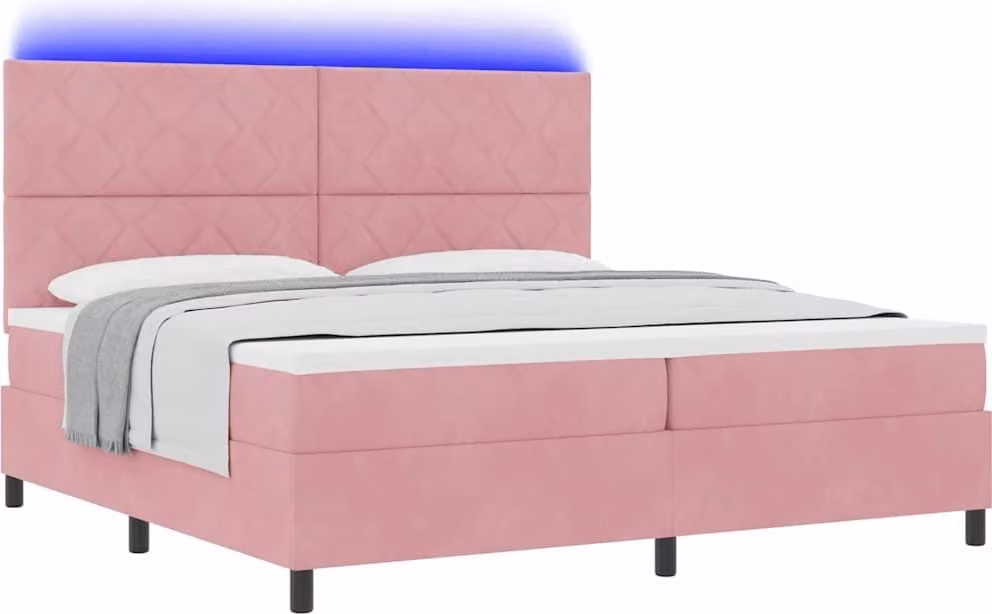 Letto a molle LED con materasso rosa 200 x 200 cm in velluto