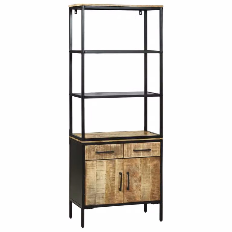 Credenza moderna vidaXL in legno di mango e metallo, marrone e nera, L: 70 cm, P: 35 cm, H: 180 cm