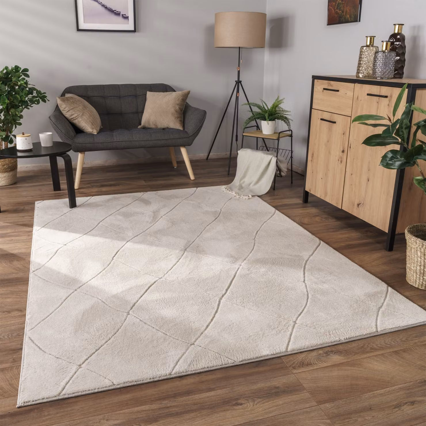 Tappeto lavabile Utah in stile scandinavo color beige e grigio L: 100 cm, P: 60 cm – 2