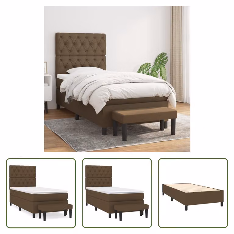 The Living Store Letto a molle con materasso marrone scuro 80x200 cm in tessuto