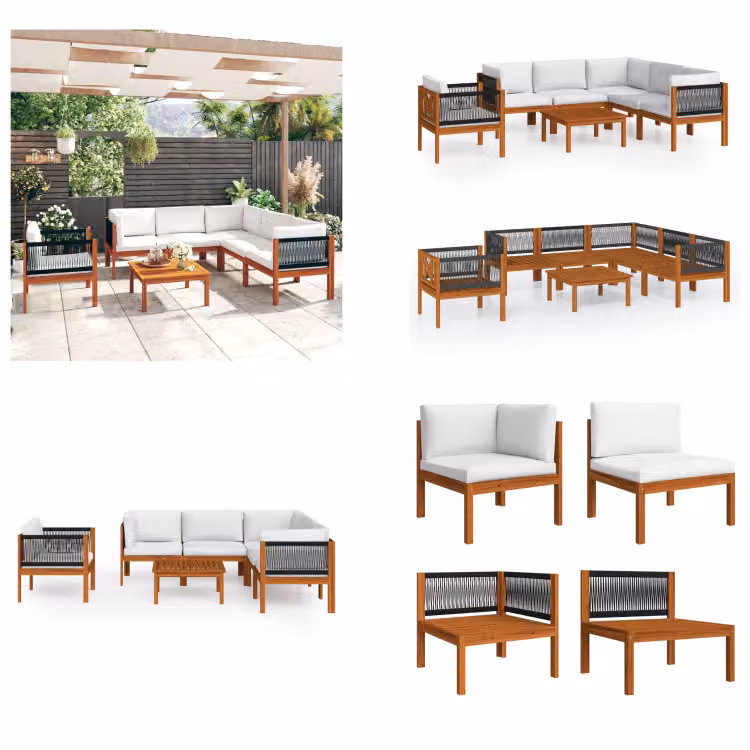 vidaXL set salotto da giardino 7 pezzi con cuscini crema bianco legno massiccio acacia - Set mobili da giardino - Set mobili da giardino - Divano da giardino - Divani da giardino