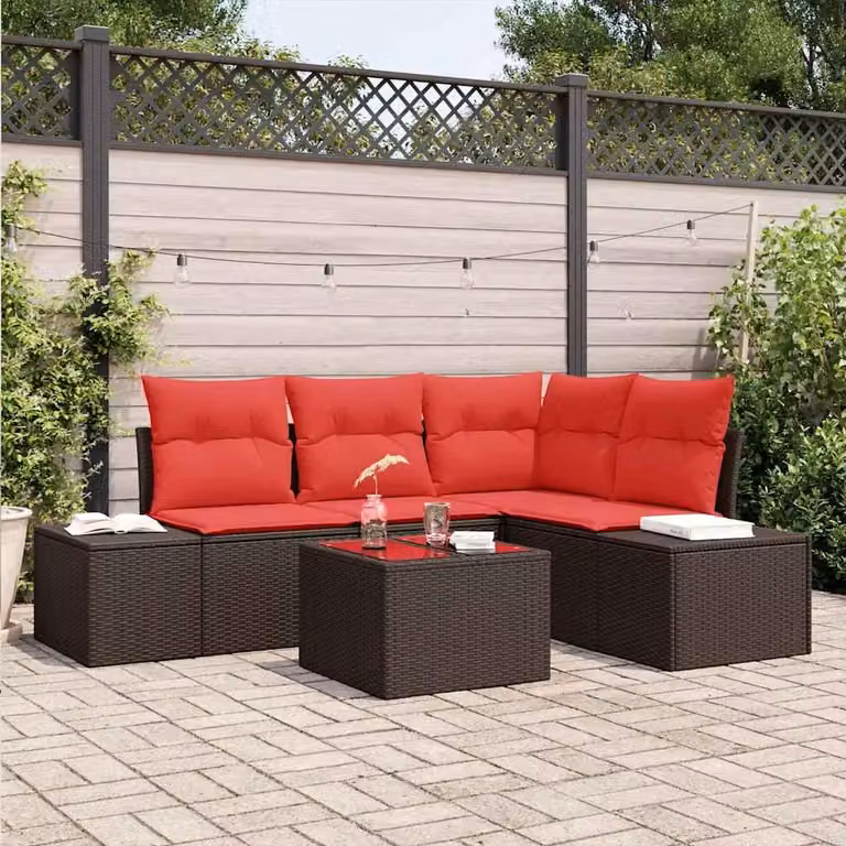 Maison Exclusive - Set di divani da giardino con spazio contenitore, in rattan sintetico marrone e rosso