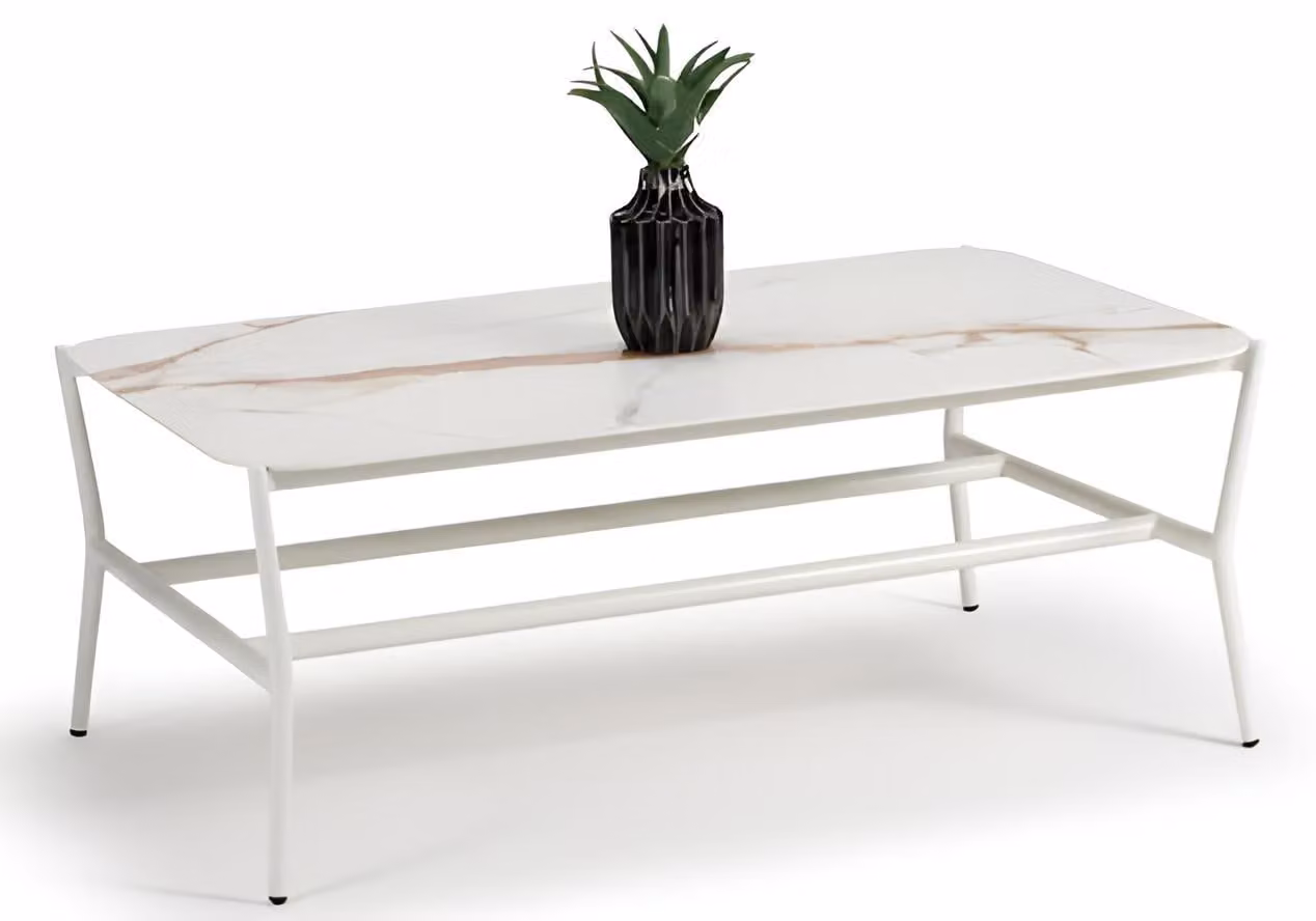 Tavolino da caffè Marmor Optik, bianco, con struttura in metallo, tavolino moderno per il soggiorno