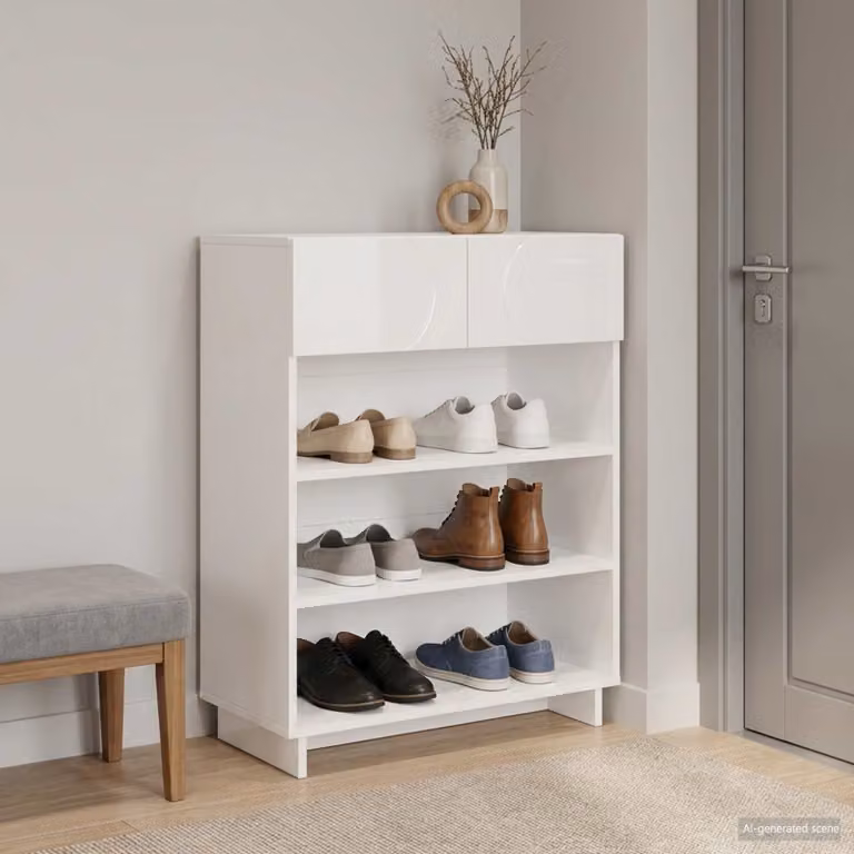 Scarpiera moderna vidaXL in legno MDF bianco lucido L: 73 cm, P: 38 cm, H: 87,5 cm