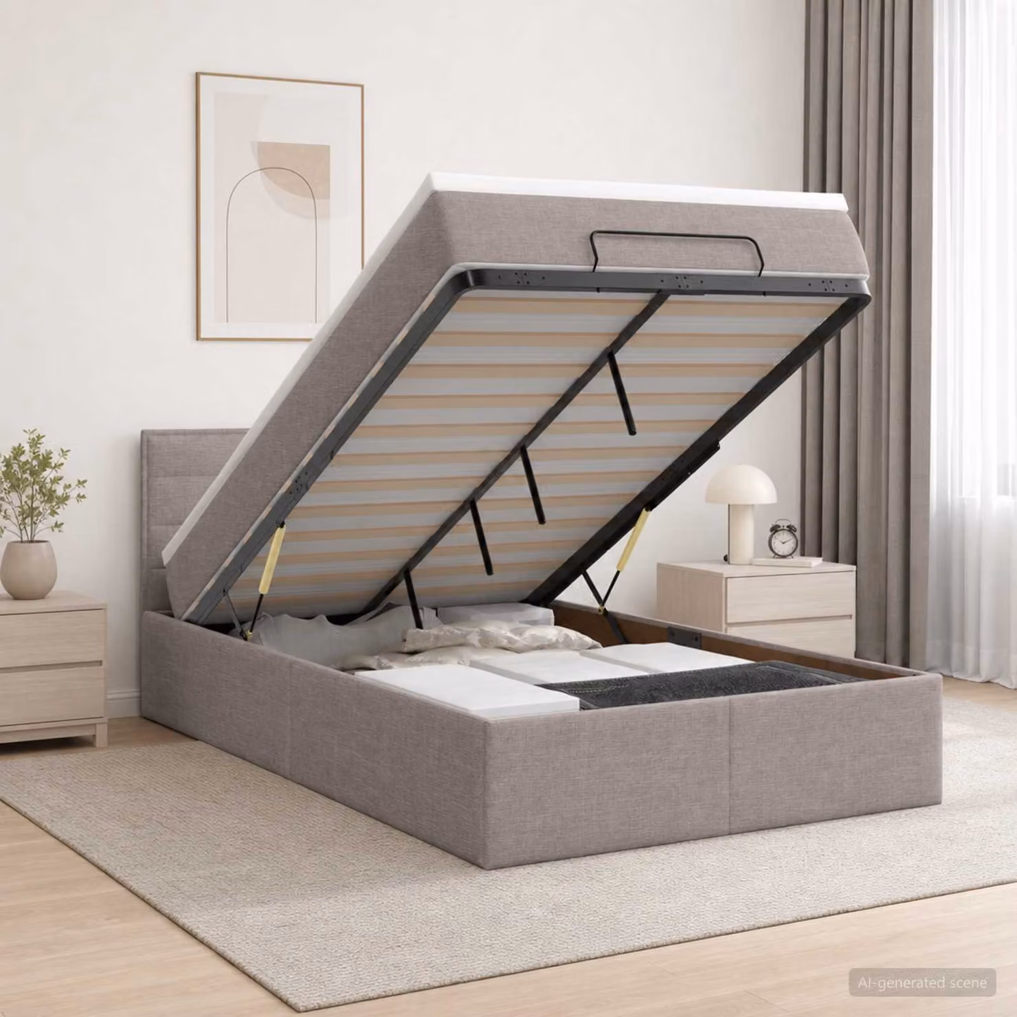 Letto ottomano con materasso vidaXL in tessuto Tortora L/P: 120 x 200 cm